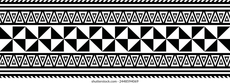 Polynesian tattoo design tribal border. Tribal design ethnic ornament maori band. Samoan Tattoo ribbon sleeve bracelet. Fabric seamless isolated hawaiian armband pattern on white background. 