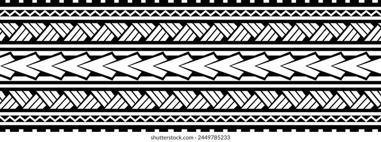 Polynesian tattoo design tribal border. Tribal design ethnic ornament maori band. Samoan Tattoo ribbon sleeve bracelet. Fabric seamless isolated hawaiian armband pattern on white background. 