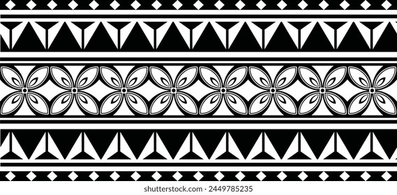 Polynesian tattoo design tribal border. Tribal design ethnic ornament maori band. Samoan Tattoo ribbon sleeve bracelet. Fabric seamless isolated hawaiian armband pattern on white background. 