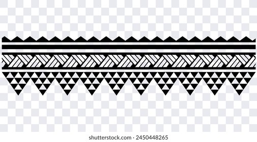 Polynesian tattoo design tribal border. Tribal design ethnic ornament maori band. Samoan Tattoo ribbon sleeve bracelet. Fabric seamless isolated hawaiian armband pattern on white background. 