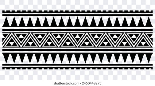 Polynesian tattoo design tribal border. Tribal design ethnic ornament maori band. Samoan Tattoo ribbon sleeve bracelet. Fabric seamless isolated hawaiian armband pattern on white background. 