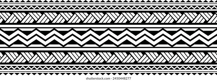 Polynesian tattoo design tribal border. Tribal design ethnic ornament maori band. Samoan Tattoo ribbon sleeve bracelet. Fabric seamless isolated hawaiian armband pattern on white background. 