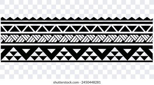 Polynesian tattoo design tribal border. Tribal design ethnic ornament maori band. Samoan Tattoo ribbon sleeve bracelet. Fabric seamless isolated hawaiian armband pattern on white background. 