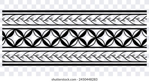 Polynesian tattoo design tribal border. Tribal design ethnic ornament maori band. Samoan Tattoo ribbon sleeve bracelet. Fabric seamless isolated hawaiian armband pattern on white background. 