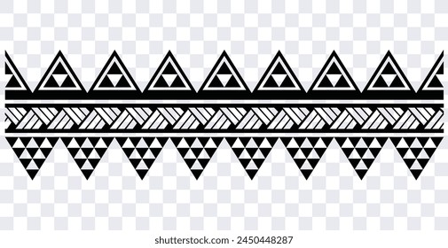 Polynesian tattoo design tribal border. Tribal design ethnic ornament maori band. Samoan Tattoo ribbon sleeve bracelet. Fabric seamless isolated hawaiian armband pattern on white background. 