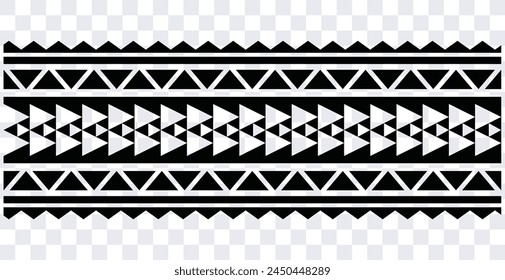 Polynesian tattoo design tribal border. Tribal design ethnic ornament maori band. Samoan Tattoo ribbon sleeve bracelet. Fabric seamless isolated hawaiian armband pattern on white background. 