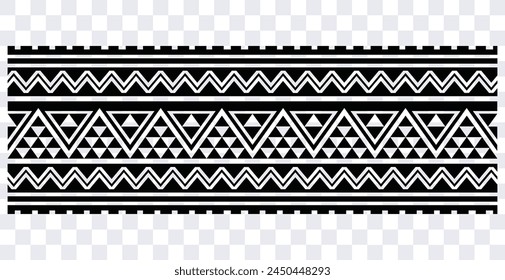 Polynesian tattoo design tribal border. Tribal design ethnic ornament maori band. Samoan Tattoo ribbon sleeve bracelet. Fabric seamless isolated hawaiian armband pattern on white background. 