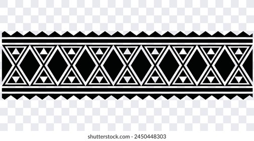 Polynesian tattoo design tribal border. Tribal design ethnic ornament maori band. Samoan Tattoo ribbon sleeve bracelet. Fabric seamless isolated hawaiian armband pattern on white background. 