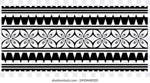 Polynesian tattoo design tribal border. Tribal design ethnic ornament maori band. Samoan Tattoo ribbon sleeve bracelet. Fabric seamless isolated hawaiian armband pattern on white background. 