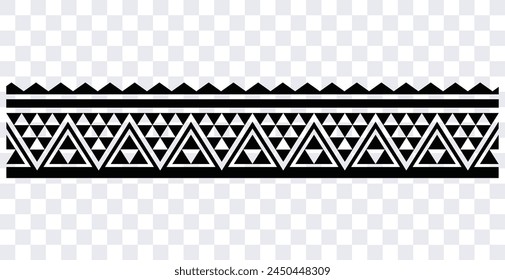 Polynesian tattoo design tribal border. Tribal design ethnic ornament maori band. Samoan Tattoo ribbon sleeve bracelet. Fabric seamless isolated hawaiian armband pattern on white background. 