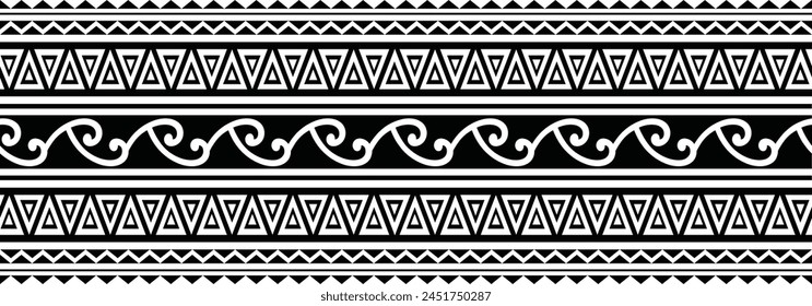 Polynesian tattoo design tribal border. Tribal design ethnic ornament maori band. Samoan Tattoo ribbon sleeve bracelet. Fabric seamless isolated hawaiian armband pattern on white background. 