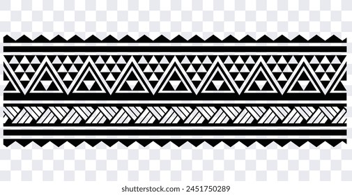 Polynesian tattoo design tribal border. Tribal design ethnic ornament maori band. Samoan Tattoo ribbon sleeve bracelet. Fabric seamless isolated hawaiian armband pattern on white background. 