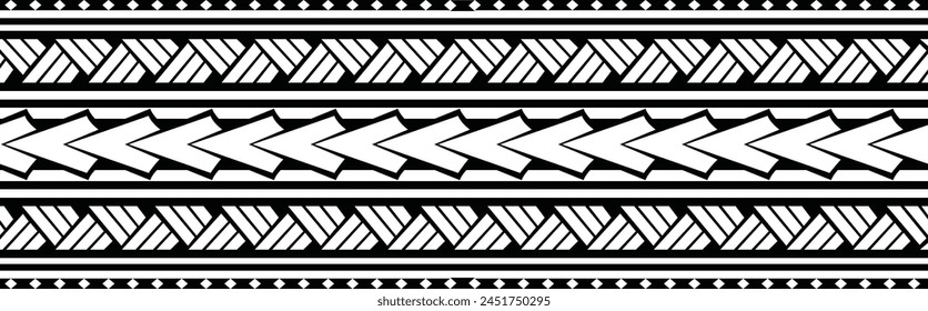 Polynesian tattoo design tribal border. Tribal design ethnic ornament maori band. Samoan Tattoo ribbon sleeve bracelet. Fabric seamless isolated hawaiian armband pattern on white background.