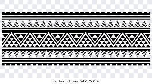 Polynesian tattoo design tribal border. Tribal design ethnic ornament maori band. Samoan Tattoo ribbon sleeve bracelet. Fabric seamless isolated hawaiian armband pattern on white background. 