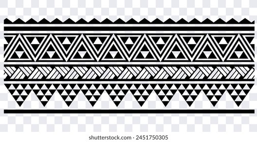 Polynesian tattoo design tribal border. Tribal design ethnic ornament maori band. Samoan Tattoo ribbon sleeve bracelet. Fabric seamless isolated hawaiian armband pattern on white background. 
