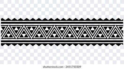 Polynesian tattoo design tribal border. Tribal design ethnic ornament maori band. Samoan Tattoo ribbon sleeve bracelet. Fabric seamless isolated hawaiian armband pattern on white background. 