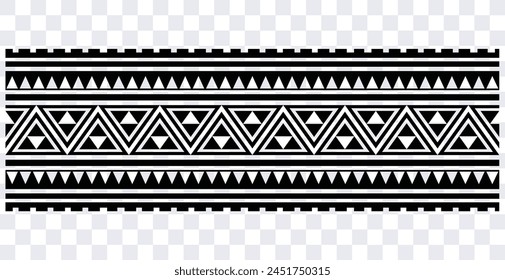 Polynesian tattoo design tribal border. Tribal design ethnic ornament maori band. Samoan Tattoo ribbon sleeve bracelet. Fabric seamless isolated hawaiian armband pattern on white background. 