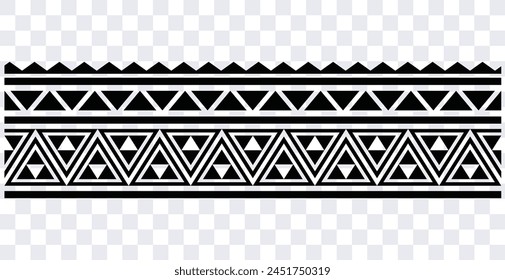 Polynesian tattoo design tribal border. Tribal design ethnic ornament maori band. Samoan Tattoo ribbon sleeve bracelet. Fabric seamless isolated hawaiian armband pattern on white background. 