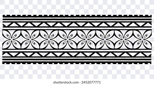Polynesian tattoo design tribal border. Tribal design ethnic ornament maori band. Samoan Tattoo ribbon sleeve bracelet. Fabric seamless isolated hawaiian armband pattern on white background.