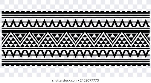 Polynesian tattoo design tribal border. Tribal design ethnic ornament maori band. Samoan Tattoo ribbon sleeve bracelet. Fabric seamless isolated hawaiian armband pattern on white background. 