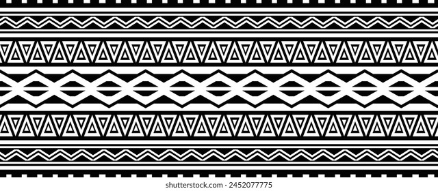 Polynesian tattoo design tribal border. Tribal design ethnic ornament maori band. Samoan Tattoo ribbon sleeve bracelet. Fabric seamless isolated hawaiian armband pattern on white background. 