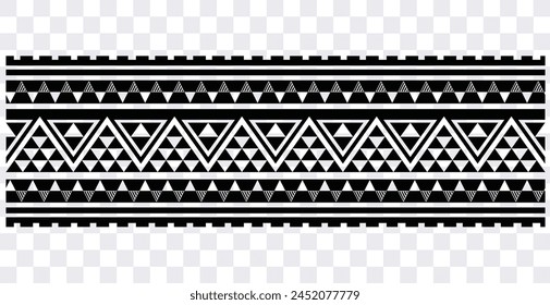 Polynesian tattoo design tribal border. Tribal design ethnic ornament maori band. Samoan Tattoo ribbon sleeve bracelet. Fabric seamless isolated hawaiian armband pattern on white background. 