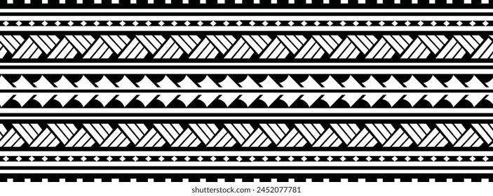 Polynesian tattoo design tribal border. Tribal design ethnic ornament maori band. Samoan Tattoo ribbon sleeve bracelet. Fabric seamless isolated hawaiian armband pattern on white background. 