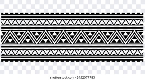Polynesian tattoo design tribal border. Tribal design ethnic ornament maori band. Samoan Tattoo ribbon sleeve bracelet. Fabric seamless isolated hawaiian armband pattern on white background. 