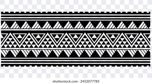 Polynesian tattoo design tribal border. Tribal design ethnic ornament maori band. Samoan Tattoo ribbon sleeve bracelet. Fabric seamless isolated hawaiian armband pattern on white background. 