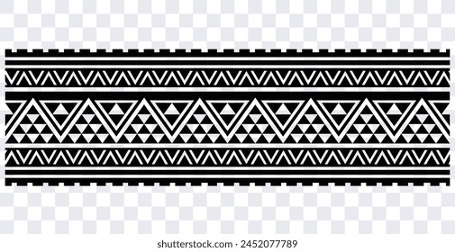 Polynesian tattoo design tribal border. Tribal design ethnic ornament maori band. Samoan Tattoo ribbon sleeve bracelet. Fabric seamless isolated hawaiian armband pattern on white background. 
