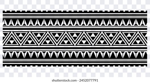 Polynesian tattoo design tribal border. Tribal design ethnic ornament maori band. Samoan Tattoo ribbon sleeve bracelet. Fabric seamless isolated hawaiian armband pattern on white background. 