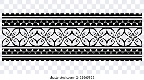 Polynesian tattoo design tribal border. Tribal design ethnic ornament maori band. Samoan Tattoo ribbon sleeve bracelet. Fabric seamless isolated hawaiian armband pattern on white background. 