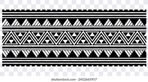Polynesian tattoo design tribal border. Tribal design ethnic ornament maori band. Samoan Tattoo ribbon sleeve bracelet. Fabric seamless isolated hawaiian armband pattern on white background. 