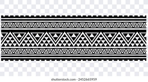 Polynesian tattoo design tribal border. Tribal design ethnic ornament maori band. Samoan Tattoo ribbon sleeve bracelet. Fabric seamless isolated hawaiian armband pattern on white background. 