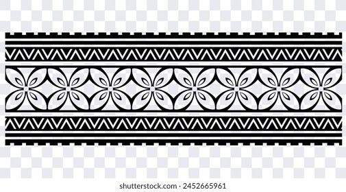 Polynesian tattoo design tribal border. Tribal design ethnic ornament maori band. Samoan Tattoo ribbon sleeve bracelet. Fabric seamless isolated hawaiian armband pattern on white background. 