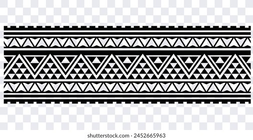 Polynesian tattoo design tribal border. Tribal design ethnic ornament maori band. Samoan Tattoo ribbon sleeve bracelet. Fabric seamless isolated hawaiian armband pattern on white background. 