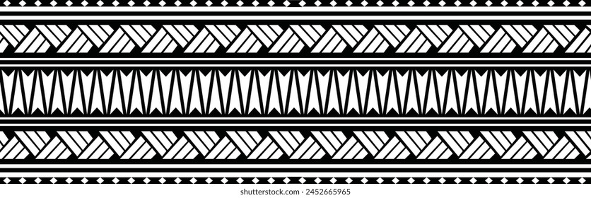 Polynesian tattoo design tribal border. Tribal design ethnic ornament maori band. Samoan Tattoo ribbon sleeve bracelet. Fabric seamless isolated hawaiian armband pattern on white background. 
