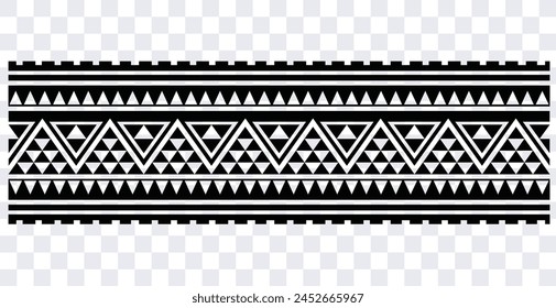 Polynesian tattoo design tribal border. Tribal design ethnic ornament maori band. Samoan Tattoo ribbon sleeve bracelet. Fabric seamless isolated hawaiian armband pattern on white background. 