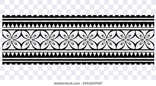 Polynesian tattoo design tribal border. Tribal design ethnic ornament maori band. Samoan Tattoo ribbon sleeve bracelet. Fabric seamless isolated hawaiian armband pattern on white background. 