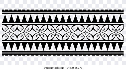 Polynesian tattoo design tribal border. Tribal design ethnic ornament maori band. Samoan Tattoo ribbon sleeve bracelet. Fabric seamless isolated hawaiian armband pattern on white background. 