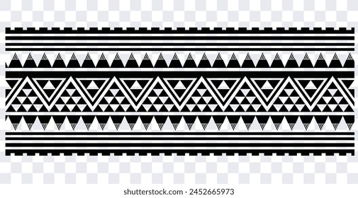 Polynesian tattoo design tribal border. Tribal design ethnic ornament maori band. Samoan Tattoo ribbon sleeve bracelet. Fabric seamless isolated hawaiian armband pattern on white background. 