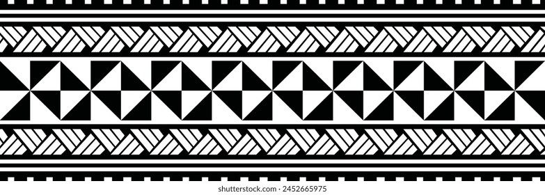 Polynesian tattoo design tribal border. Tribal design ethnic ornament maori band. Samoan Tattoo ribbon sleeve bracelet. Fabric seamless isolated hawaiian armband pattern on white background. 