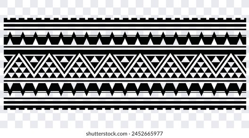 Polynesian tattoo design tribal border. Tribal design ethnic ornament maori band. Samoan Tattoo ribbon sleeve bracelet. Fabric seamless isolated hawaiian armband pattern on white background. 
