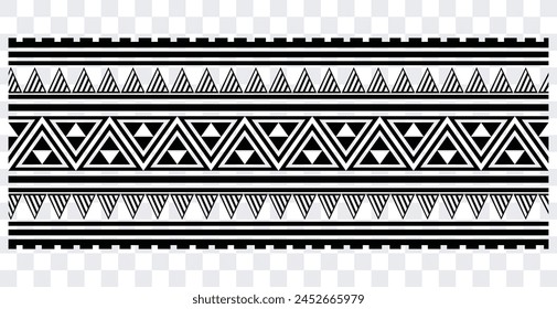 Polynesian tattoo design tribal border. Tribal design ethnic ornament maori band. Samoan Tattoo ribbon sleeve bracelet. Fabric seamless isolated hawaiian armband pattern on white background. 