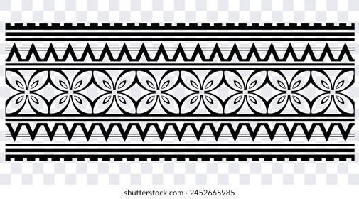 Polynesian tattoo design tribal border. Tribal design ethnic ornament maori band. Samoan Tattoo ribbon sleeve bracelet. Fabric seamless isolated hawaiian armband pattern on white background. 