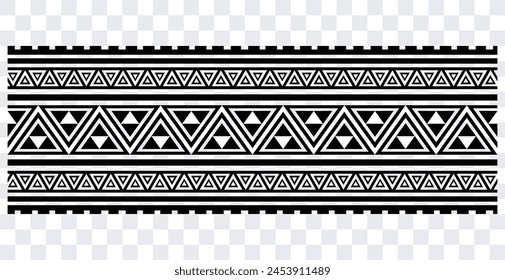 Polynesian tattoo design tribal border. Tribal design ethnic ornament maori band. Samoan Tattoo ribbon sleeve bracelet. Fabric seamless isolated hawaiian armband pattern on white background. 