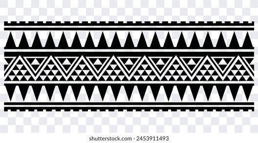 Polynesian tattoo design tribal border. Tribal design ethnic ornament maori band. Samoan Tattoo ribbon sleeve bracelet. Fabric seamless isolated hawaiian armband pattern on white background. 