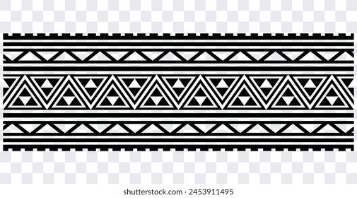 Polynesian tattoo design tribal border. Tribal design ethnic ornament maori band. Samoan Tattoo ribbon sleeve bracelet. Fabric seamless isolated hawaiian armband pattern on white background. 