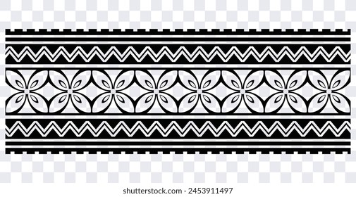 Polynesian tattoo design tribal border. Tribal design ethnic ornament maori band. Samoan Tattoo ribbon sleeve bracelet. Fabric seamless isolated hawaiian armband pattern on white background. 