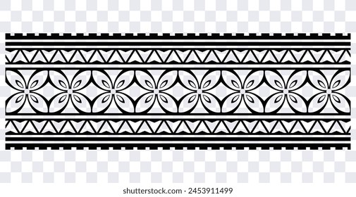 Polynesian tattoo design tribal border. Tribal design ethnic ornament maori band. Samoan Tattoo ribbon sleeve bracelet. Fabric seamless isolated hawaiian armband pattern on white background. 